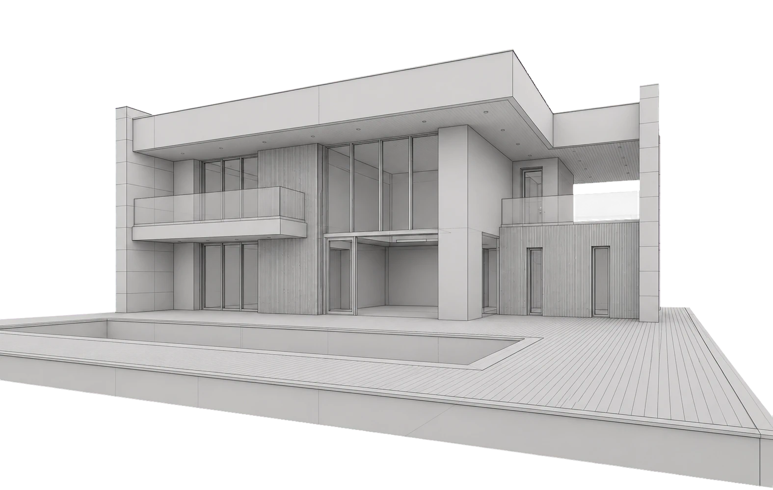 Maquette BIM de la villa en volumes blancs