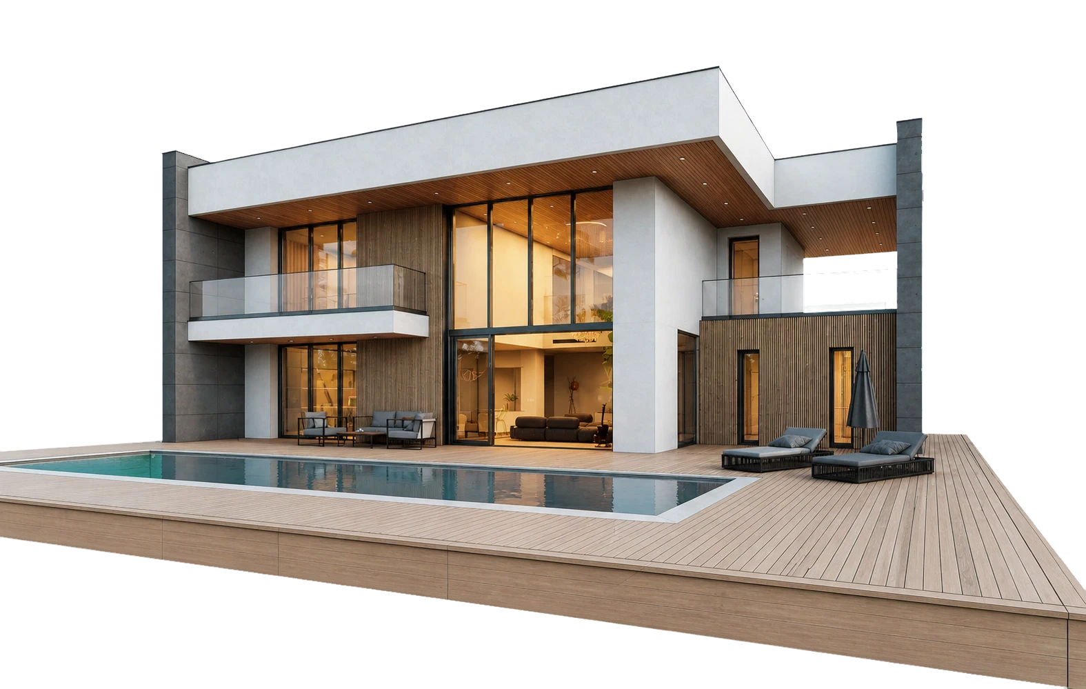 Rendu photoréaliste de la villa avec sa piscine