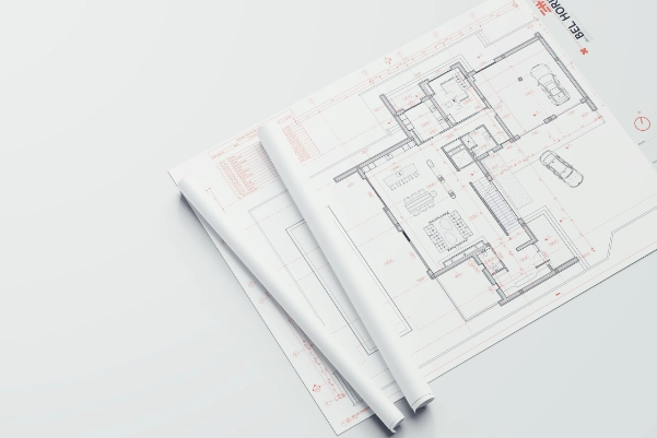 Planche imprimée d'un plan d'étage coté avec annotations rouges, villa du projet Bel Horizon sous Revit