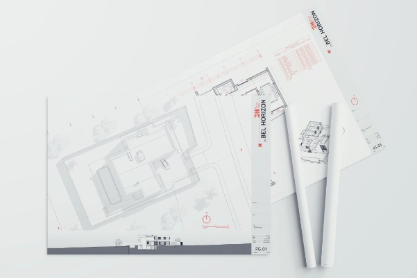 Planches Revit du projet Bel Horizon avec plan de masse, élévation de façade et axonométrie du bâtiment